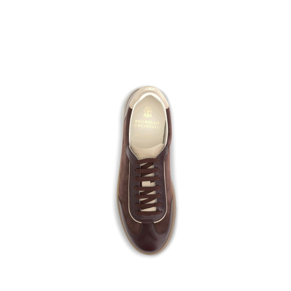 Brunello Cucinelli Bordeaux Calf Leather Bos Taurus Low Top Sneakers