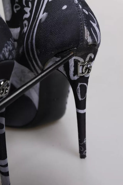 Dolce & Gabbana Black Logo Stretch Heels High Boots Shoes