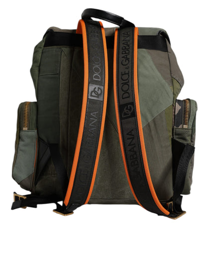 Dolce & Gabbana Military Green Patchwork Travel Backpack Bag