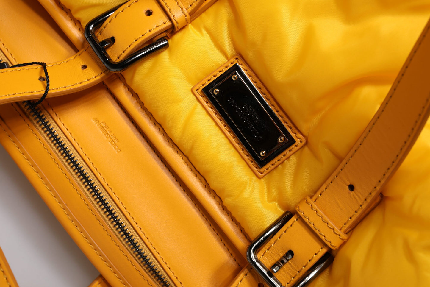 Dolce & Gabbana Yellow Orange Nylon Logo Plaque Hand Shoulder Tote Bag