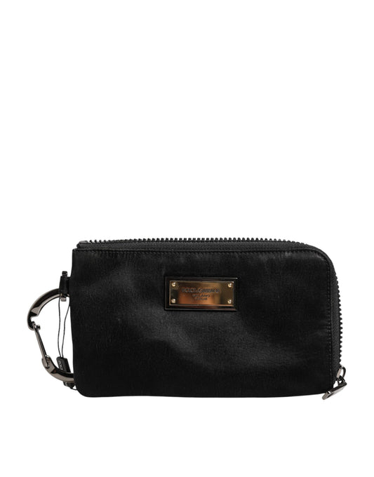 Dolce & Gabbana Black Nylon Logo Plaque Keyring Pouch Clutch Bag