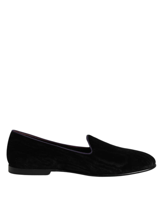Dolce & Gabbana Black DG Crown Embroidery Loafers Slip On Shoes