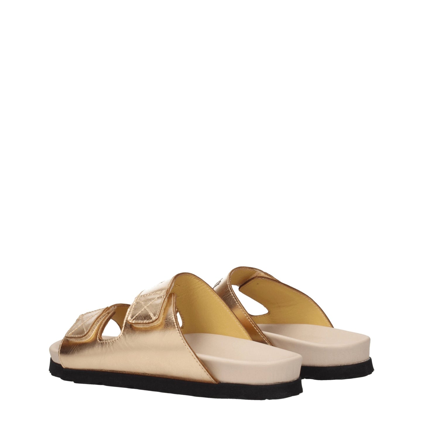 Palm Angels Gold Leather Slippers