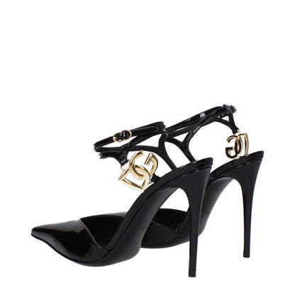 Dolce & Gabbana Black Leather Stiletto Heel Sandals