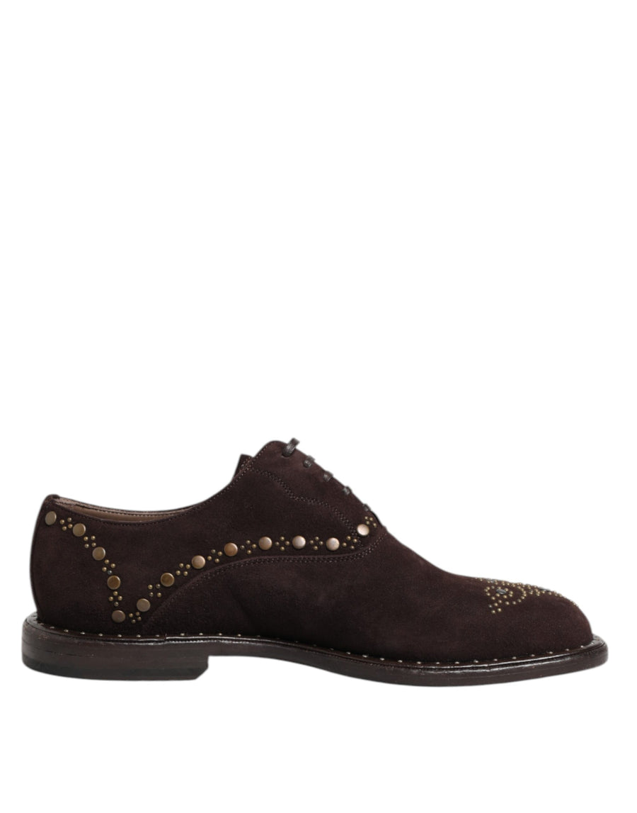 Dolce & Gabbana Brown Velvet Lace Up Oxford Dress Shoes