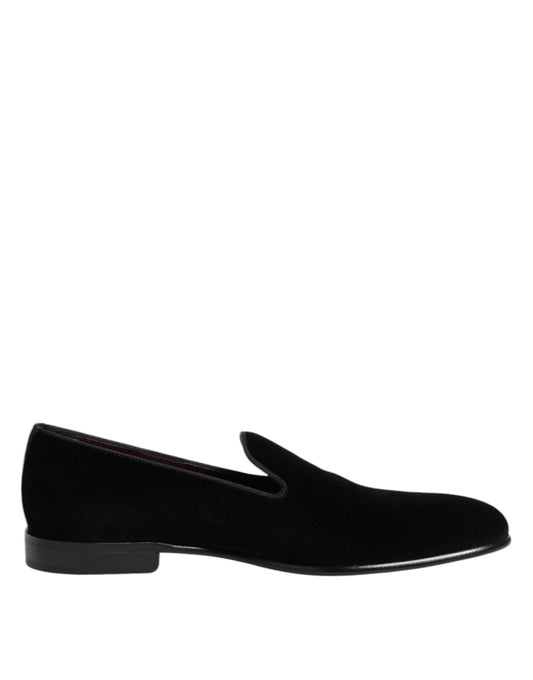 Dolce & Gabbana Black Velvet Slip On Loafers Men Formal Shoes