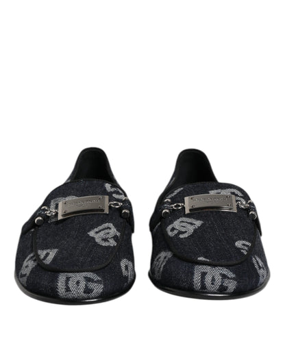 Dolce & Gabbana Blue Logo Cotton Loafers Formal Dress Shoes
