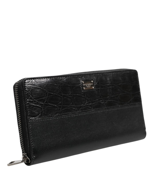 Dolce & Gabbana Black Leather Logo Plaque Zip Around Continental Wallet
