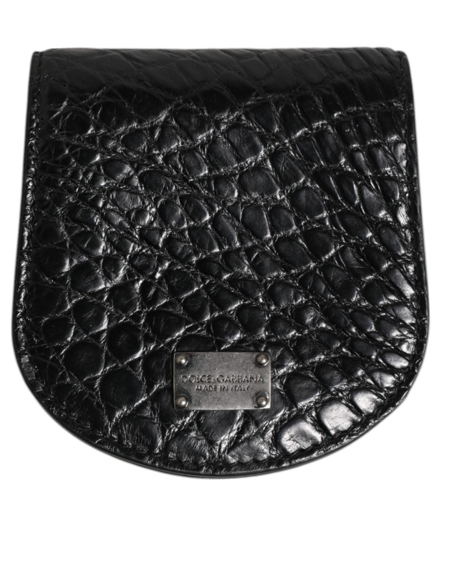 Dolce & Gabbana Black Exotic Skin Coin Condom Case Holder Pocket Wallet