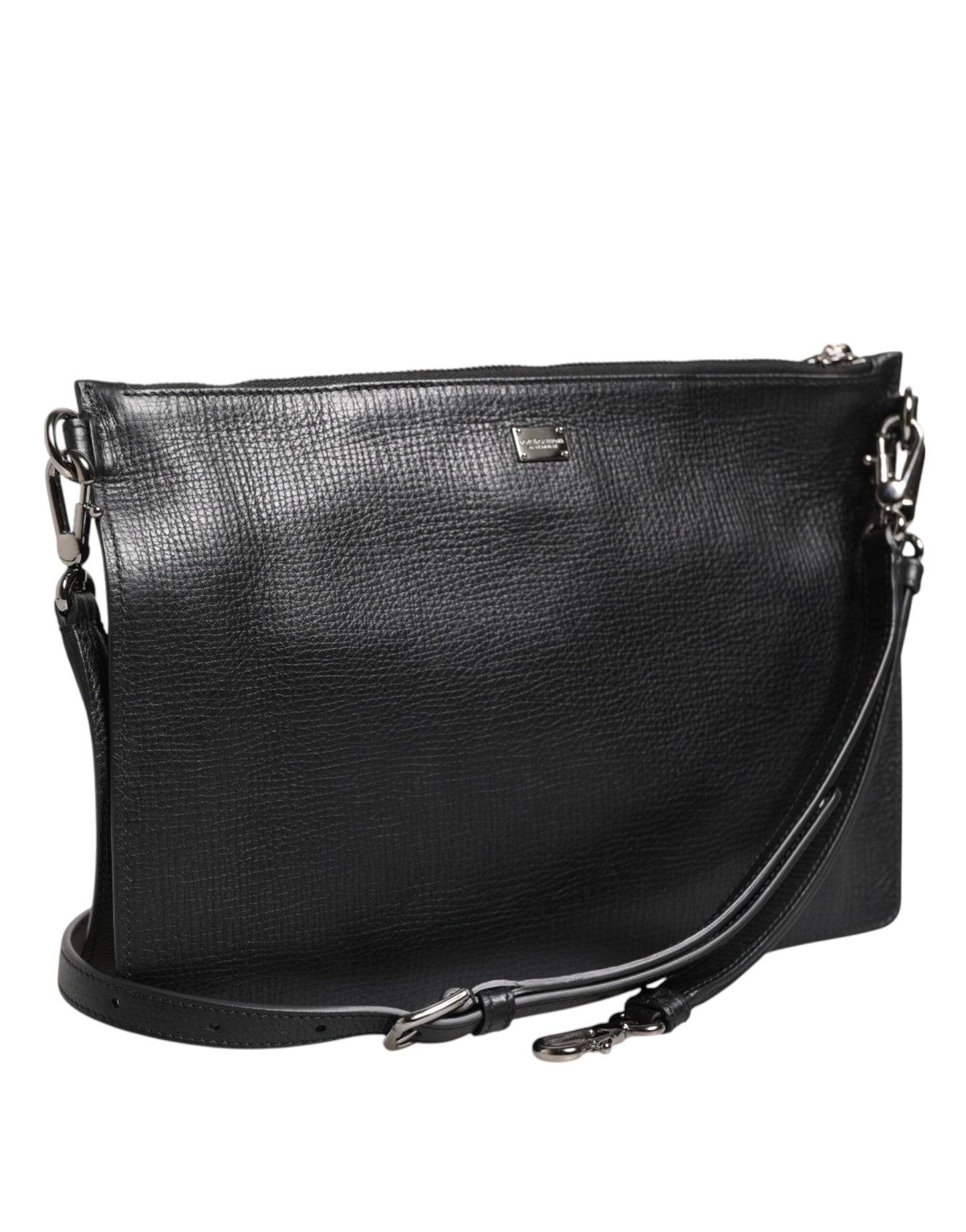Dolce & Gabbana Black Palmellato Leather Logo Plaque Shoulder Borse Bag