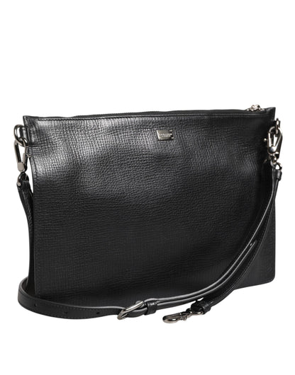 Dolce & Gabbana Black Palmellato Leather Logo Plaque Shoulder Borse Bag
