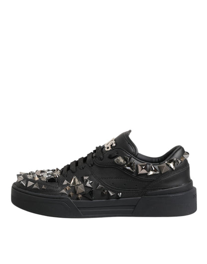 Dolce & Gabbana Black Leather Studded Low Top Sneakers Shoes