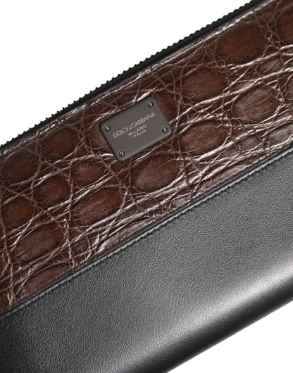 Dolce & Gabbana Black Brown Exotic Leather Men Continental Clutch Wallet