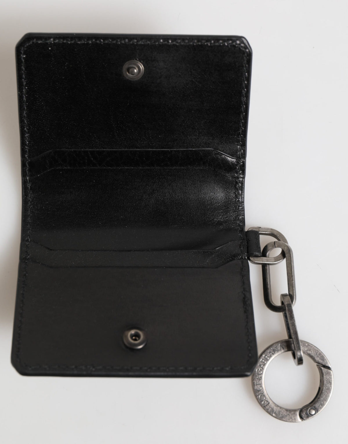 Dolce & Gabbana Wallet Black Leather Logo Embossed Key Chain Card Holder Wallet