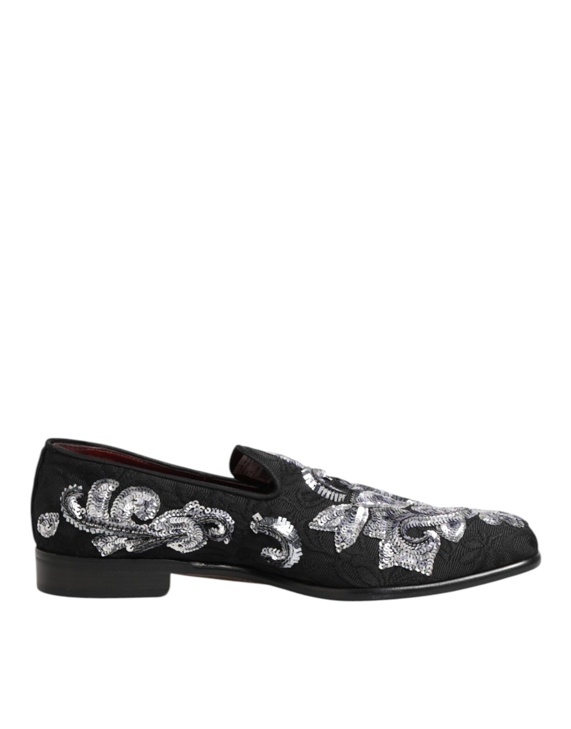 Dolce & Gabbana Black Silver Sequined Loafers Men Dress Shoes – Authentic New