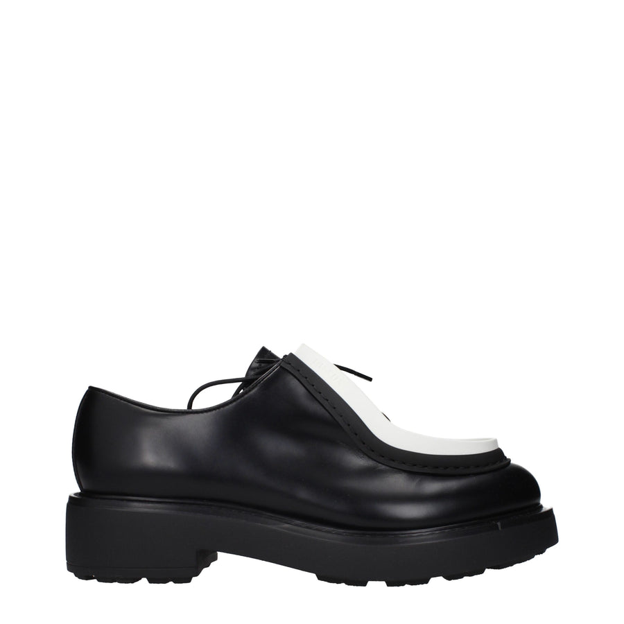 Prada Black Leather Oxfords And Derbies