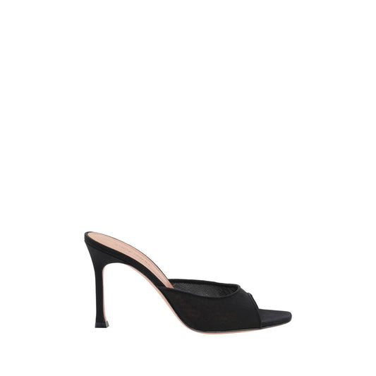 Amina Muaddi Black Fabric Stiletto Heel Sandals