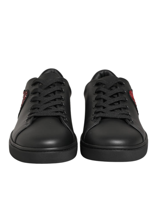Dolce & Gabbana Black Leather Crystal Heart Sneakers  Shoes