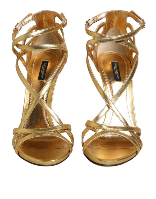 Dolce & Gabbana Gold Leather Keira Heels Sandals Shoes