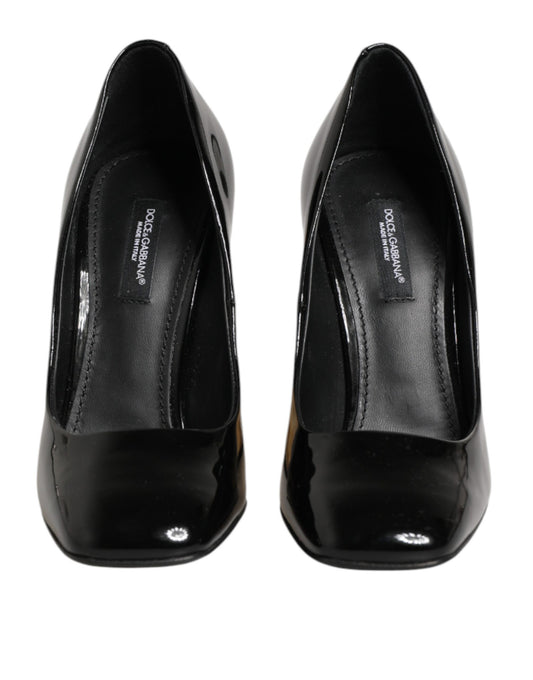 Dolce & Gabbana Black Gold Patent Leather Logo Heels Pumps Shoes