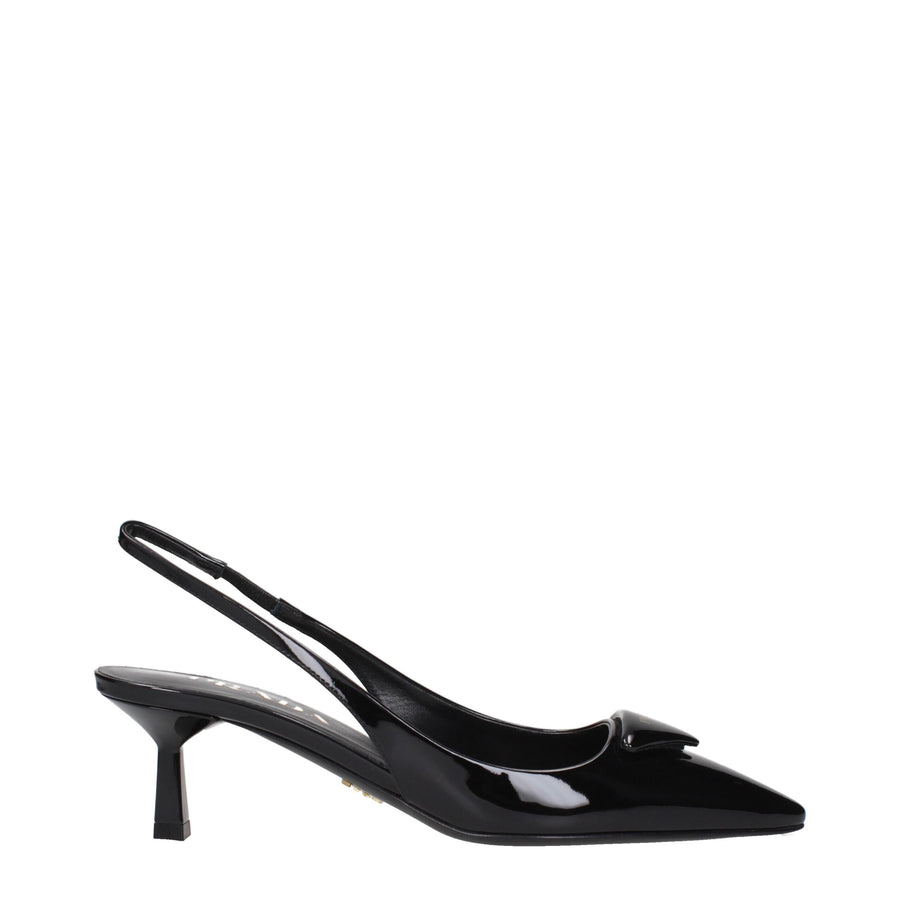 Prada Black Leather Mid Heel Pumps