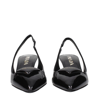 Prada Black Leather Mid Heel Pumps