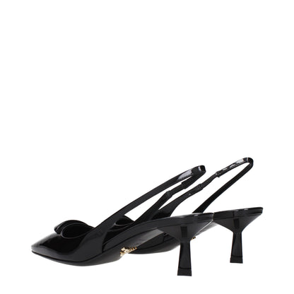 Prada Black Leather Mid Heel Pumps