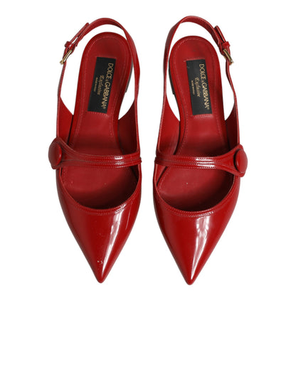 Dolce & Gabbana Red Leather Slingback Flats Sandals Shoes