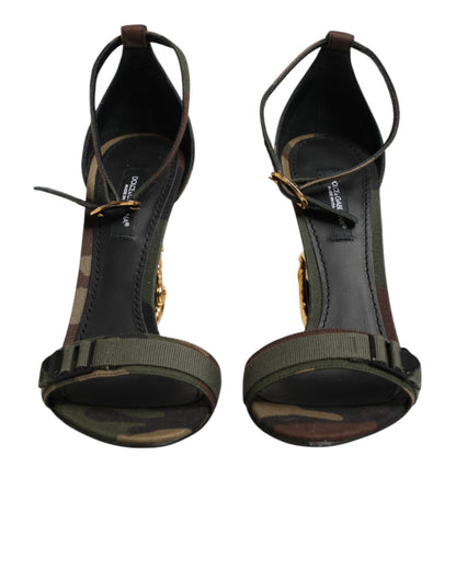 Dolce & Gabbana Multicolor DG Logo Heels Camouflage Sandals Shoes