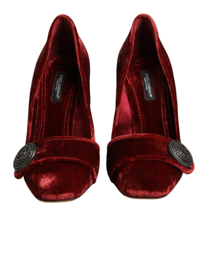 Dolce & Gabbana Red Velvet Embellished Heels Pumps  Shoes