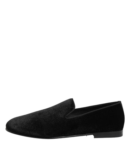 Dolce & Gabbana Black Leather Suede Slip On Loafers Dress Shoes