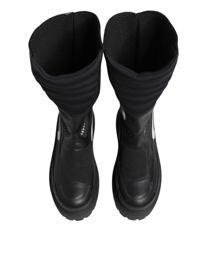 Dolce & Gabbana Black Leather Mid Calf Biker Boots Shoes