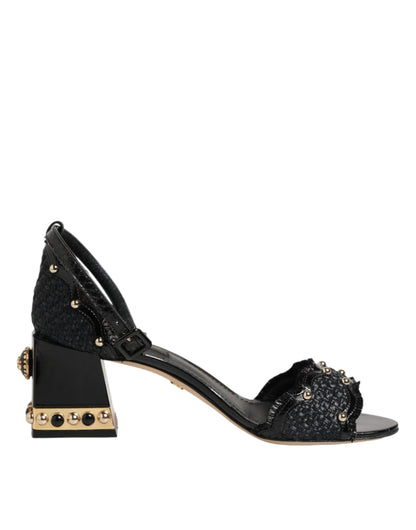 Dolce & Gabbana Black Studded Ankle Strap Sandals Shoes