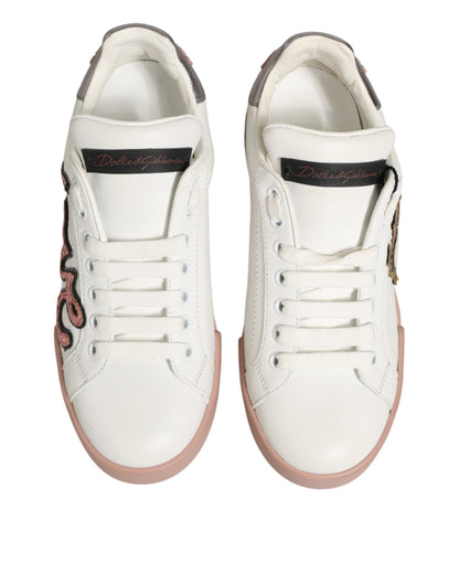 Dolce & Gabbana White Leather Sacred Heart Sneakers Shoes