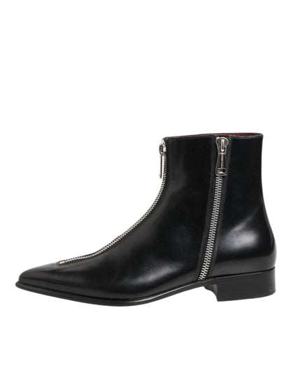 Dolce & Gabbana Black Leather Chelsea Short Ankle Boots Shoes