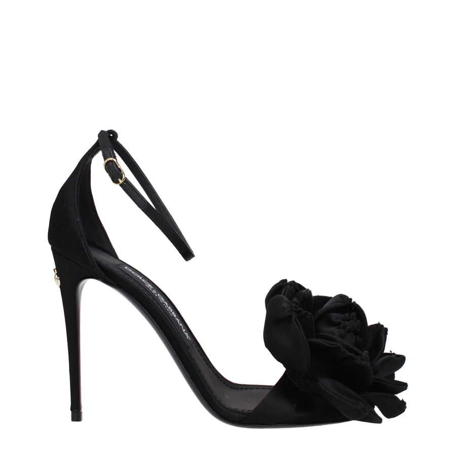 Dolce & Gabbana Black Satin Stiletto Heel Sandals