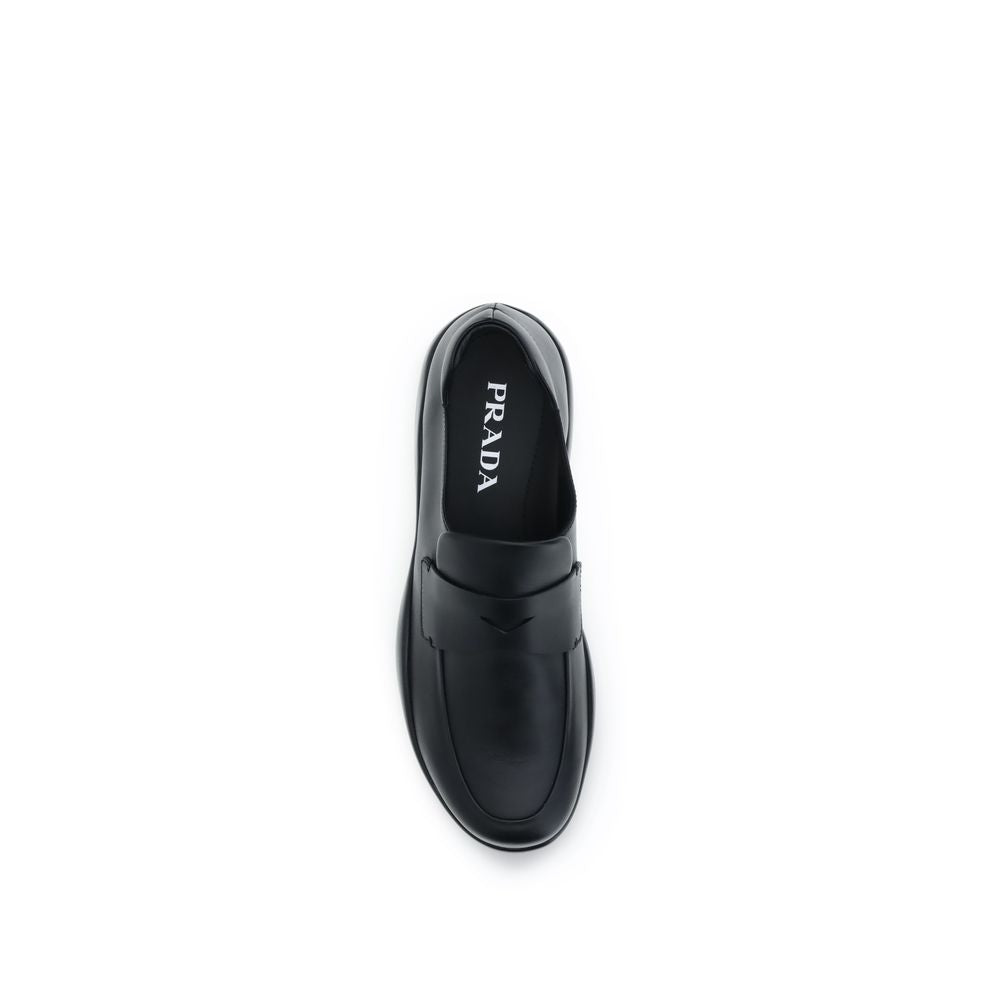 Prada Black Calf Leather Bos Taurus Slip-On Loafers